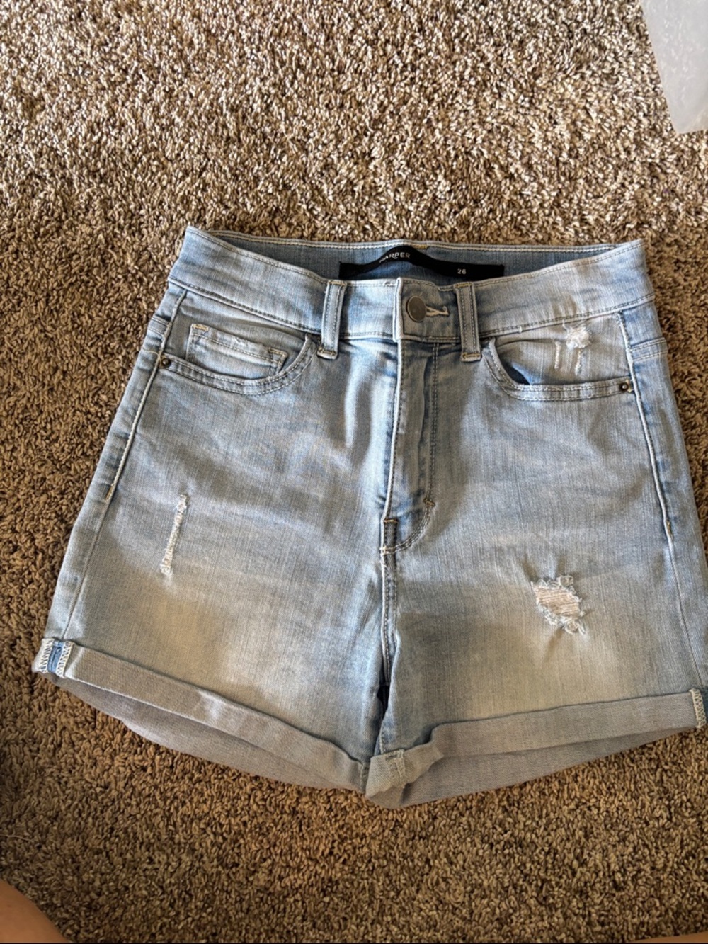 Harper Light Blue Distressed Denim Shorts
